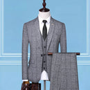 New Suit Set Men's Gentlemen's Three Piece Checkered Casual Korean Version Slim Fit Groom Wedding Suit Set