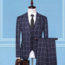 New Suit Set Men's Gentlemen's Three Piece Checkered Casual Korean Version Slim Fit Groom Wedding Suit Set
