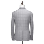 New Fashion Boutique Checker Men's Casual Business Set Groom Wedding Dress Formal Slim Fit Checker Set