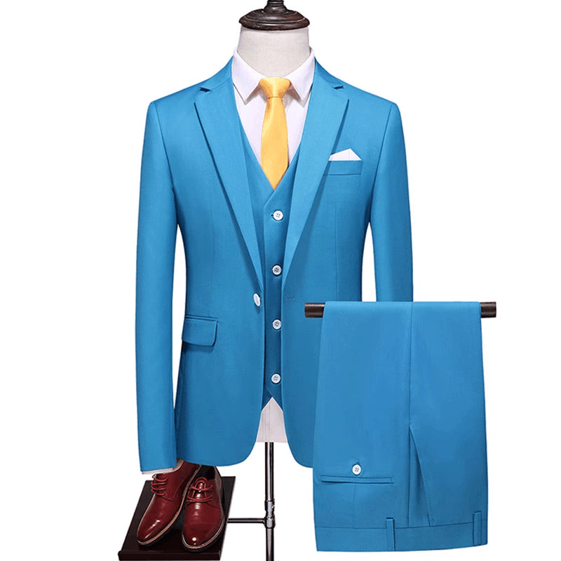 Men's Set Fashion New Split Collar Solid Color Men's Clothing Business Slim Fit Wedding Men's Set 3-piece