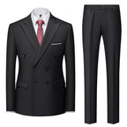 Boutique Fashion Solid Color Double Breasted Set 2-piece Slim Fit Men's Leisure Business Office Set