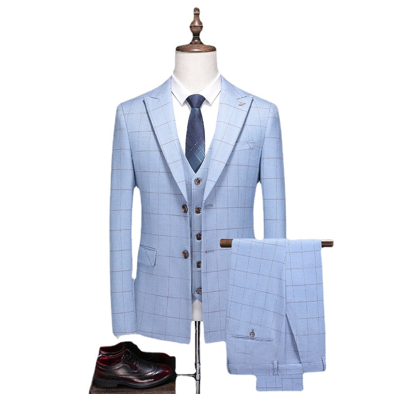 New Fashion Boutique Checker Men's Casual Business Set Groom Wedding Dress Formal Slim Fit Checker Set