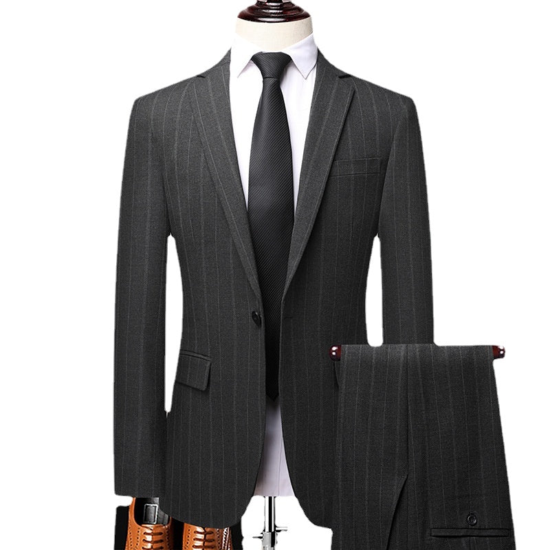 Men's Stripe Casual Groom Wedding Dress Business Dress Professional Office Two Piece Set