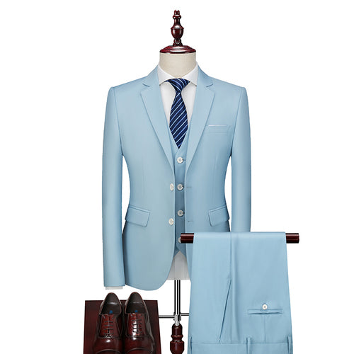 Autumn New Men's Business Casual Solid 3 Piece Suit Men's Two Breasted Suit