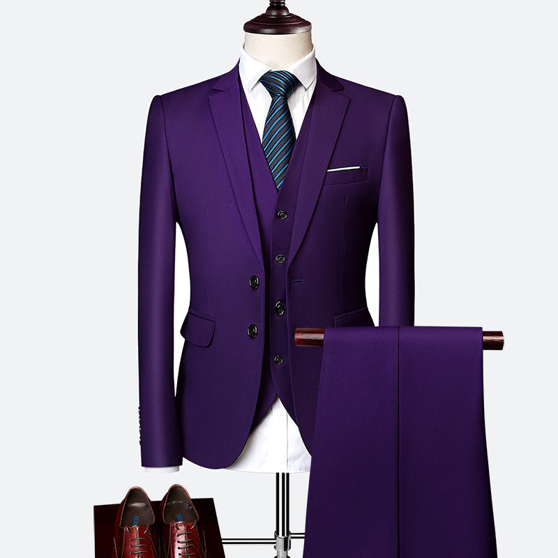 Tailored Handmade High-quality Satin Lapel Business Suit Men's Set of 3 Pieces