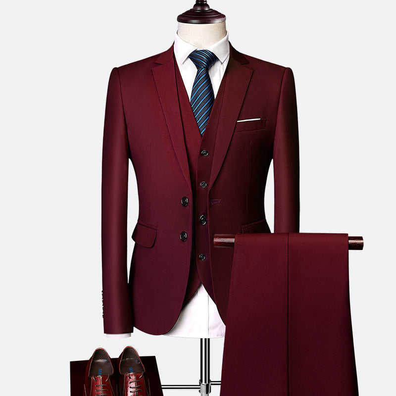 Tailored Handmade High-quality Satin Lapel Business Suit Men's Set of 3 Pieces