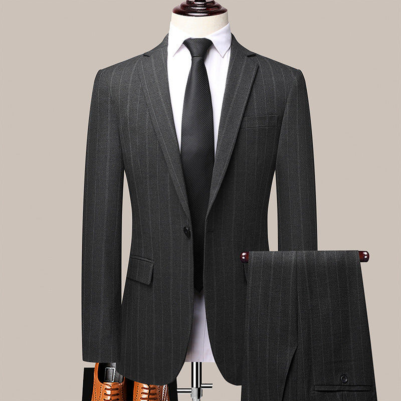 Men's Stripe Casual Groom Wedding Dress Business Dress Professional Office Two Piece Set
