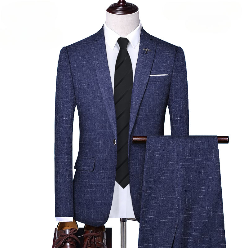 Checkered Casual Business Office Men's Set of Three and Two Groom's Wedding Dress Checkered Suit for Men