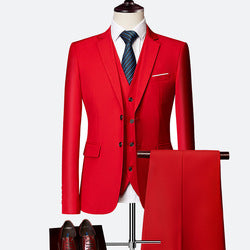High Quality Men Formal Business Suits Classic Solid Men's 3 Pieces Wedding Blazer Vests Pants Set