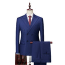 New Set Double Breasted Striped Gentleman Elegant Groom Wedding Suit
