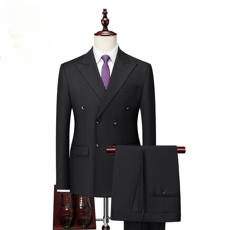 New Set Double Breasted Striped Gentleman Elegant Groom Wedding Suit