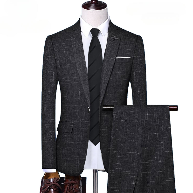 Checkered Casual Business Office Men's Set of Three and Two Groom's Wedding Dress Checkered Suit for Men