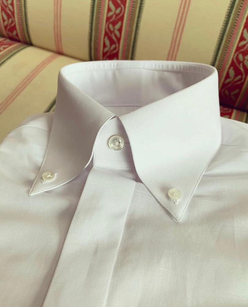 Custom Made Shirts with White Collar and White French Cuffs Mother of Pearl Buttons Medium Cutaway Collar