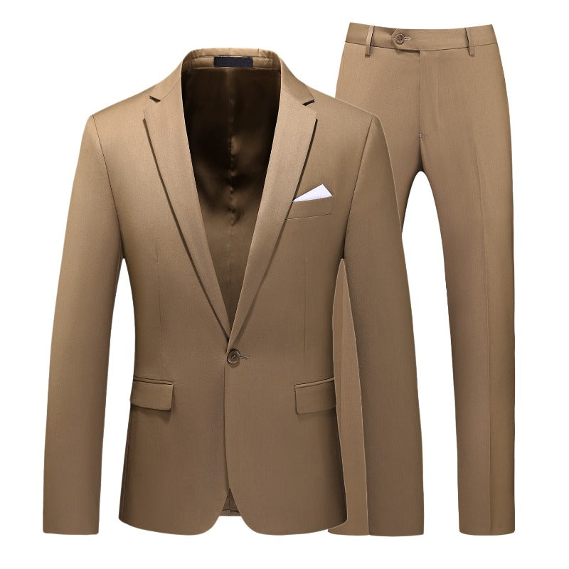 Men's Business Fashion Solid Color Slim Fit Suit Pants Set Wedding Tailcoat Men's Clothing