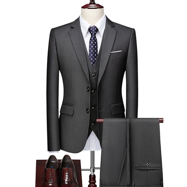 Autumn New Men's Business Casual Solid 3 Piece Suit Men's Two Breasted Suit