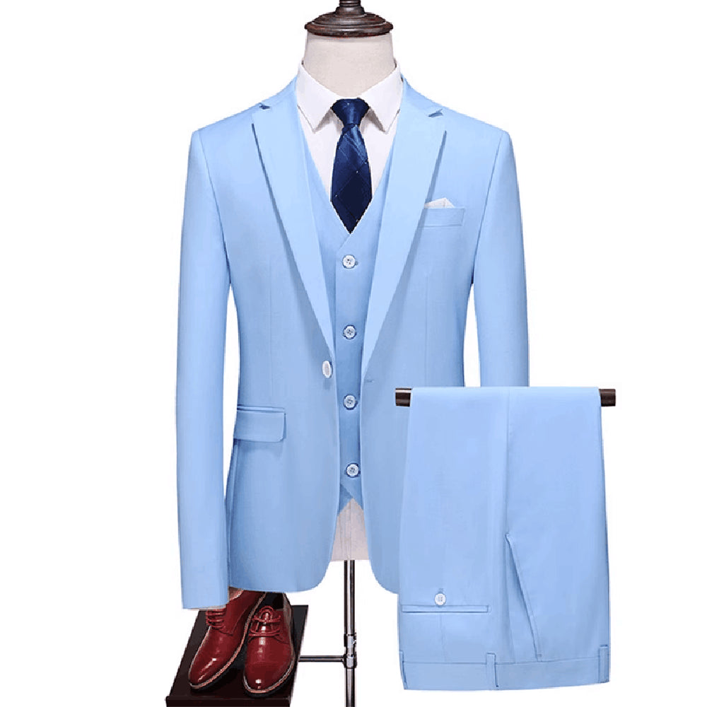 Men's Set Fashion New Split Collar Solid Color Men's Clothing Business Slim Fit Wedding Men's Set 3-piece