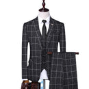 New Suit Set Men's Gentlemen's Three Piece Checkered Casual Korean Version Slim Fit Groom Wedding Suit Set