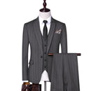 Elegant Fashion Business French Slim Fit Casual Striped Gentleman's Three Piece Set