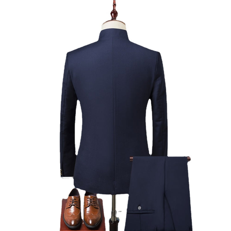 2023 New Single Breasted Men's Set 3-piece Chinese Groom Tailcoat Slim Fit