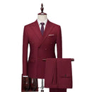 Boutique Fashion Solid Color Double Breasted Set 2-piece Slim Fit Men's Leisure Business Office Set