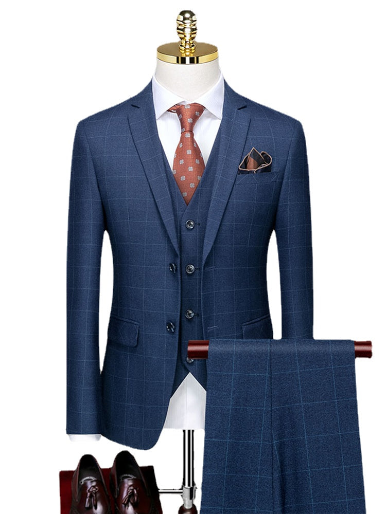 Boutique Suit Plaid Casual Business Set 3-piece Groom Wedding Dress Jacket