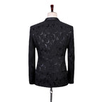 Fashionable New Men's Casual Business Slim Fitting Dark Patterned Embossed Suit 3-piece Set