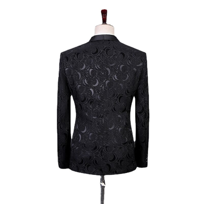 Fashionable New Men's Casual Business Slim Fitting Dark Patterned Embossed Suit 3-piece Set