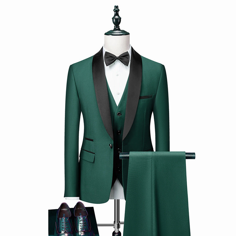Fashion Wedding Groom Business Party Men's Set Slim Fit Suit Formal Ball Dress Men's Green Set