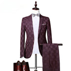 Boutique Fashion Checker Men's Leisure Business Office Set Three Piece Bride Wedding Dress Slim Fit Set