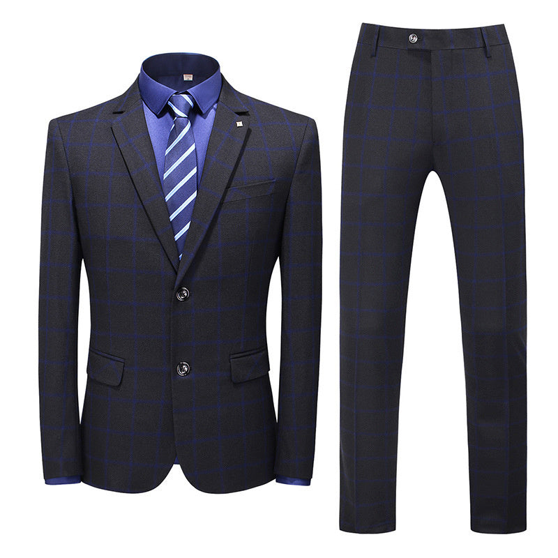 Spring Korean Slim Fit Plaid British Business Set Men's Three Piece Wedding Bridesman Formal Dress