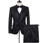 Fashionable New Men's Casual Business Slim Fitting Dark Patterned Embossed Suit 3-piece Set