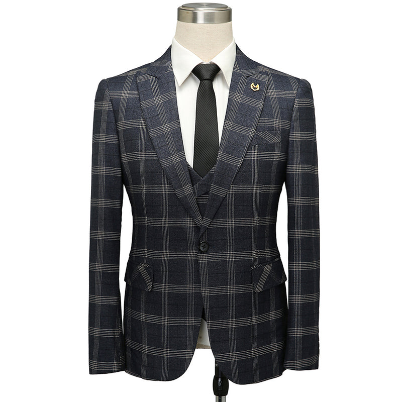 Suit Plaid Customized Slim Fit Single Button Three Piece Set for Men's Formal Suit Business Casual Men's Clothing