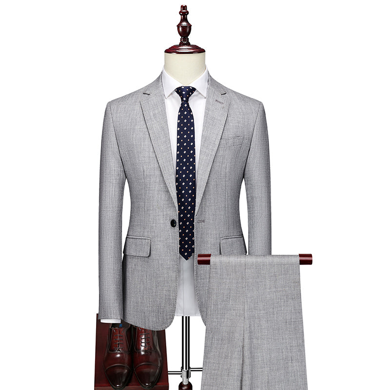 Men's Business Slim Fit Groom Wedding Banquet Social Suit Coat Set 2 Pieces