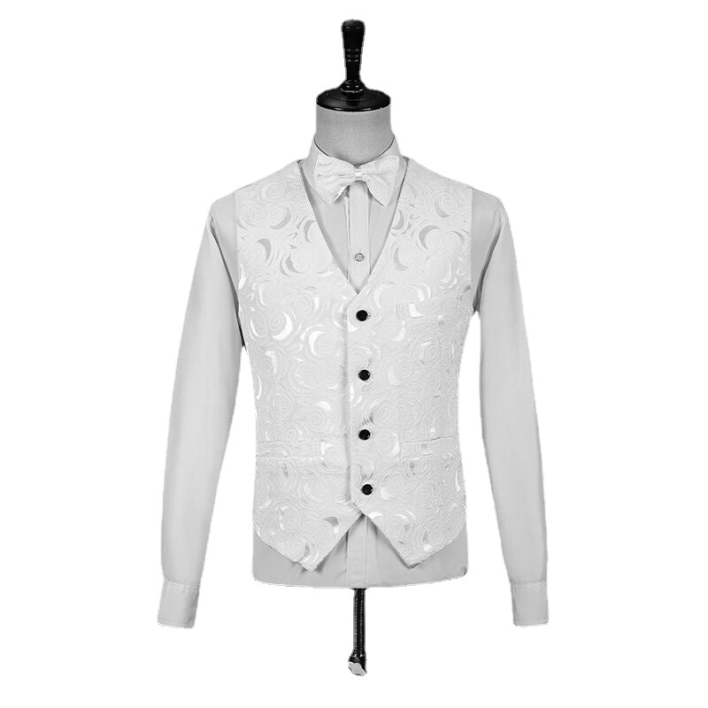 Fashionable New Men's Casual Business Slim Fitting Dark Patterned Embossed Suit 3-piece Set