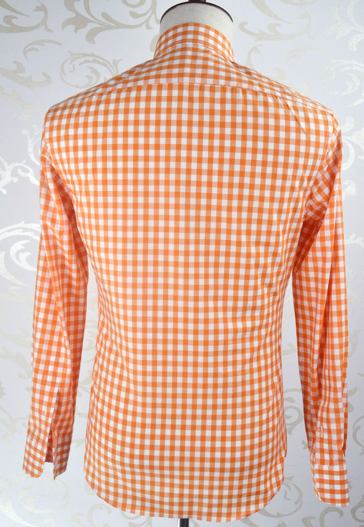 Custom Made Long Sleeve Orange Mens Cotton Plaid Shirt
