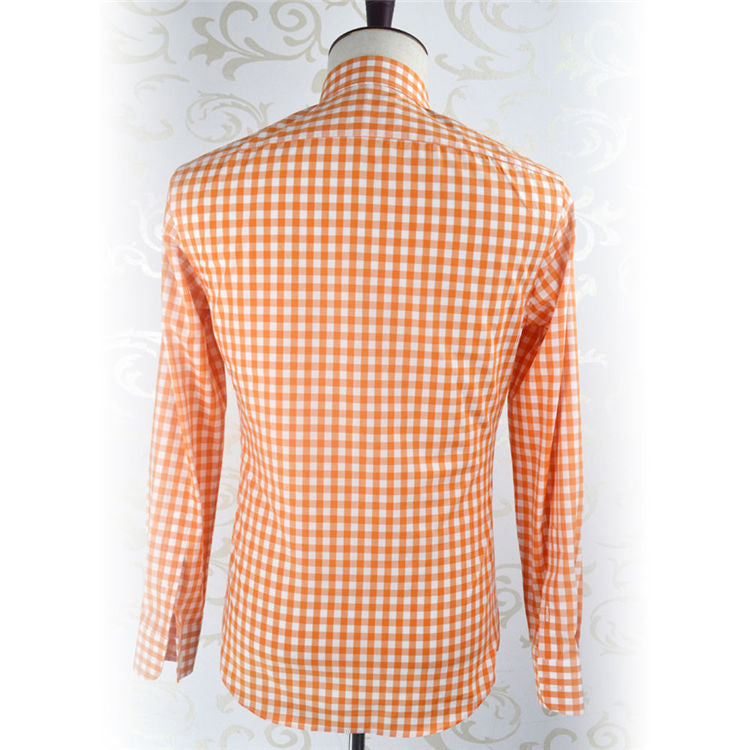 Custom Made Long Sleeve Orange Mens Cotton Plaid Shirt