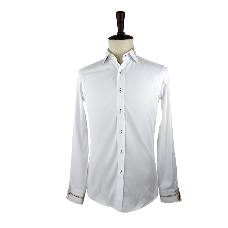 Custom Made Shirts with White Collar and White French Cuffs Mother of Pearl Buttons Medium Cutaway Collar