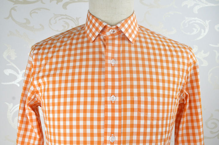 Custom Made Long Sleeve Orange Mens Cotton Plaid Shirt