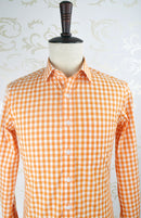 Custom Made Long Sleeve Orange Mens Cotton Plaid Shirt