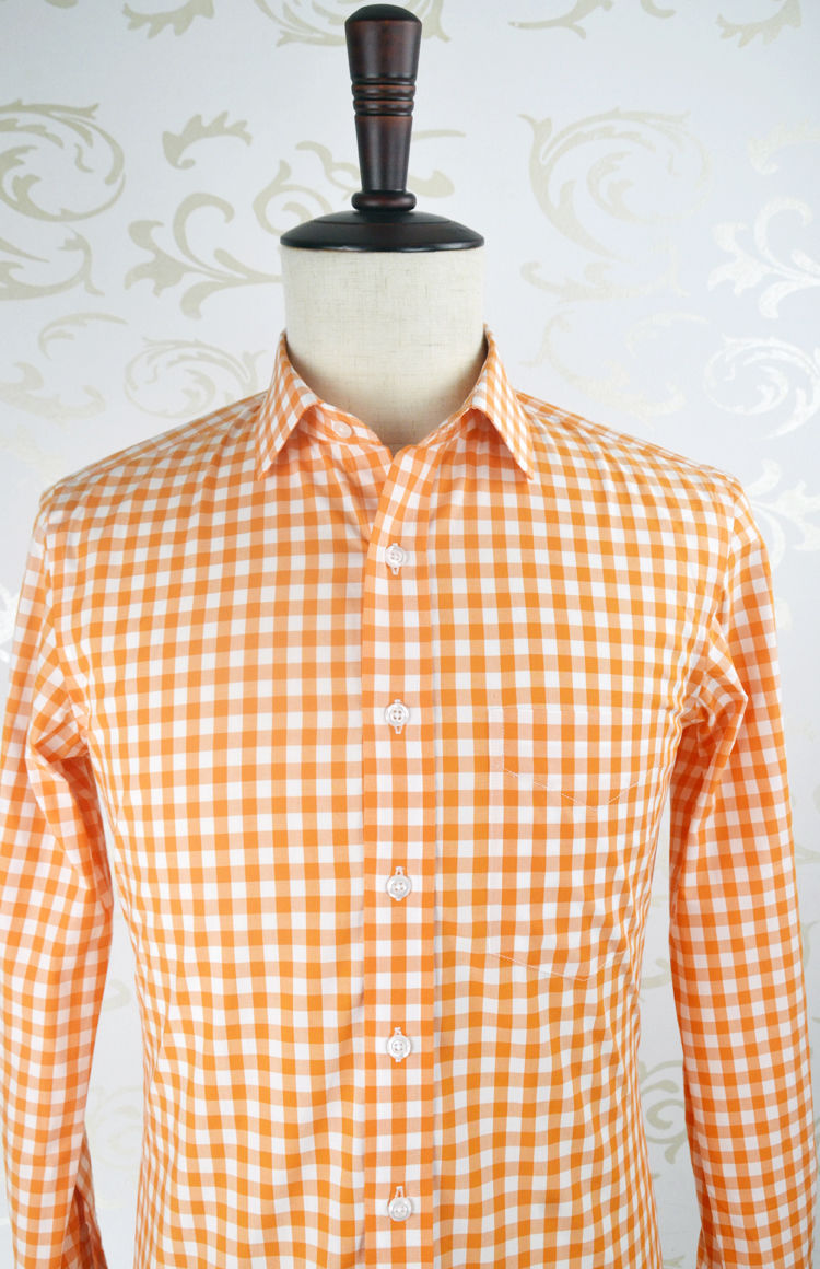 Custom Made Long Sleeve Orange Mens Cotton Plaid Shirt