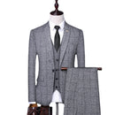 New Suit Set Men's Gentlemen's Three Piece Checkered Casual Korean Version Slim Fit Groom Wedding Suit Set