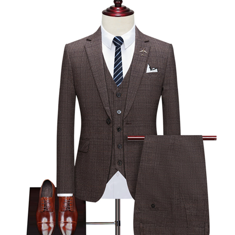 Tailor Shop Custom Suit Jacket 3-piece Set for Men's Casual Business Retro Plaid Suit Jacket Long Pants Jacket