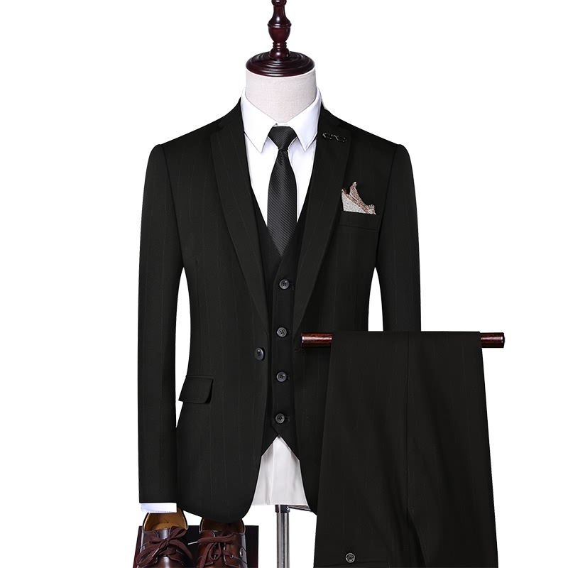 Elegant Fashion Business French Slim Fit Casual Striped Gentleman's Three Piece Set