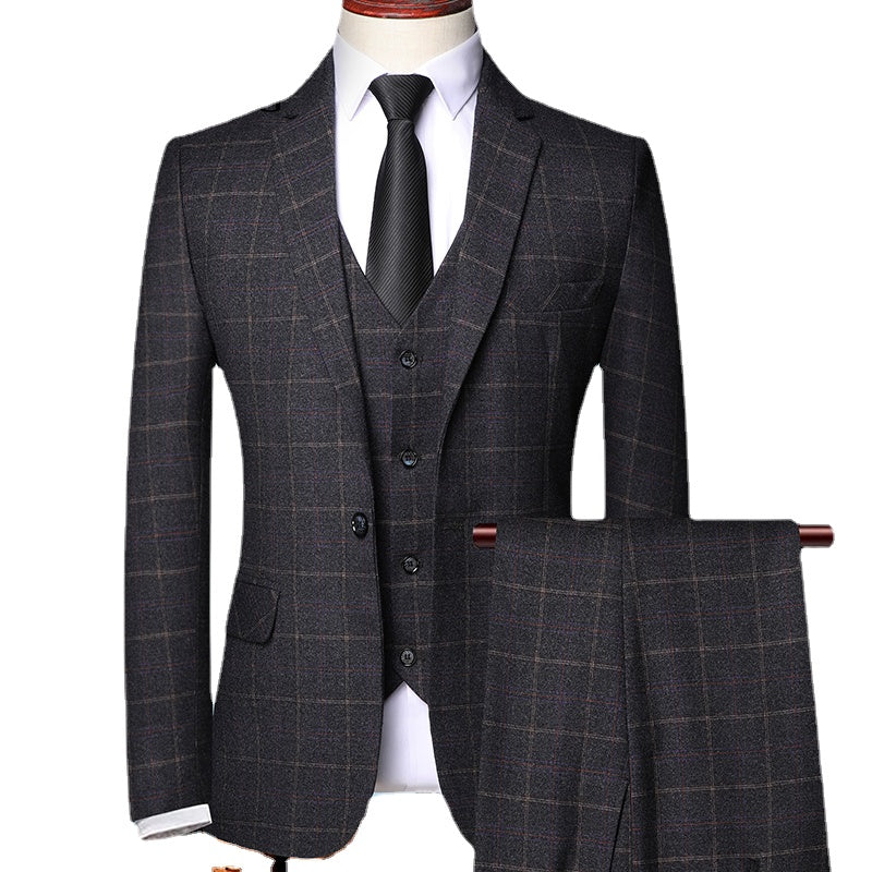 Men's Fashion Three Piece Formal Business Plaid Suit Boutique Plaid Wedding Dress Set