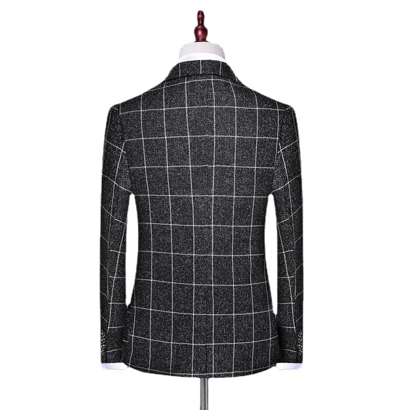 Men's Checkered Vest, Suit Pants, 3-piece Set/Men's Fashion High-end Slim Fitting Wedding Banquet Business Suit Jacket