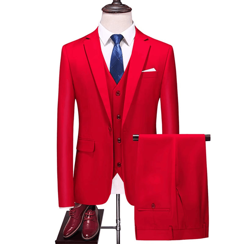 Men's Set Fashion New Split Collar Solid Color Men's Clothing Business Slim Fit Wedding Men's Set 3-piece