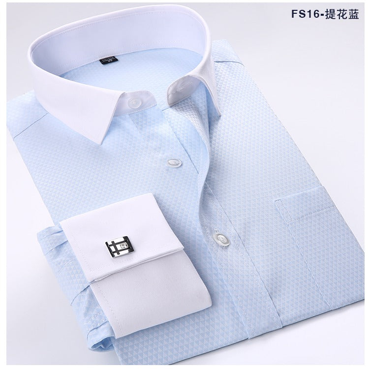 Custom Made Shirts with White Collar and White French Cuffs Mother of Pearl Buttons Medium Cutaway Collar