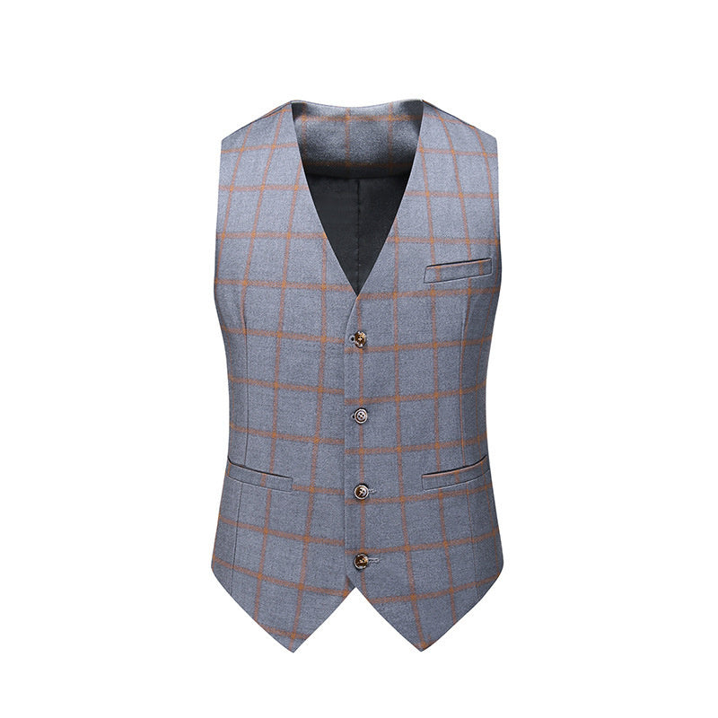 Spring Korean Slim Fit Plaid British Business Set Men's Three Piece Wedding Bridesman Formal Dress