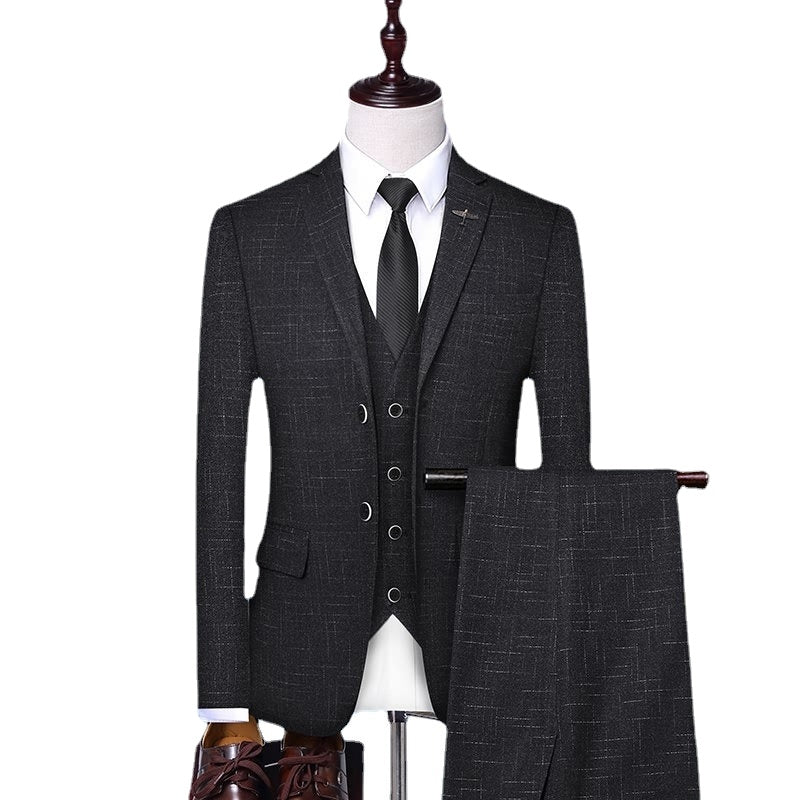 Checkered Casual Business Office Men's Set of Three and Two Groom's Wedding Dress Checkered Suit for Men