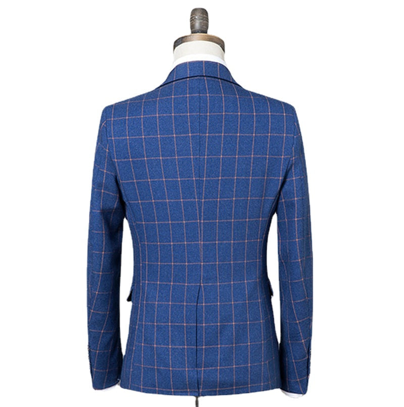 Fashionable Business Elegant Gentleman Plaid Slim Fit Casual Formal Set 3-piece